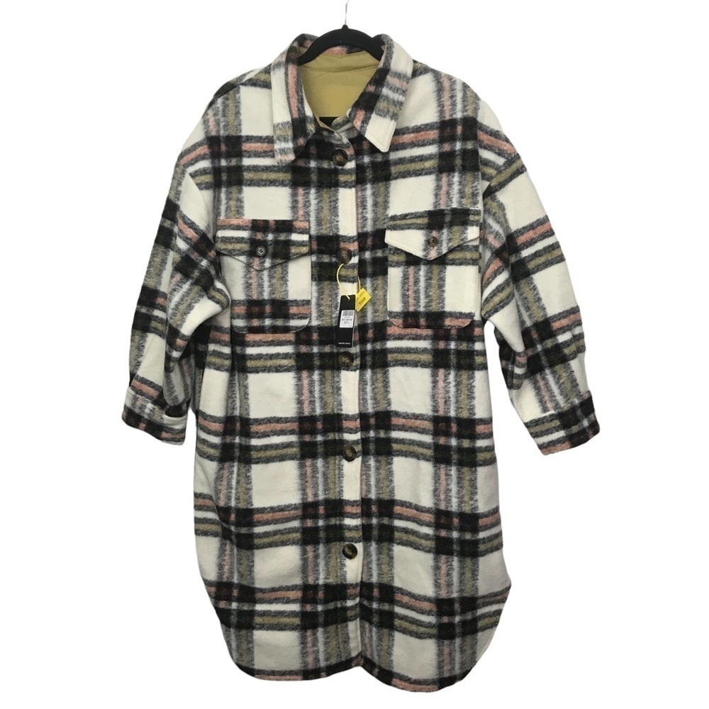Button Front Patch Pocket Plaid Shacket Overcoat NWT Small
